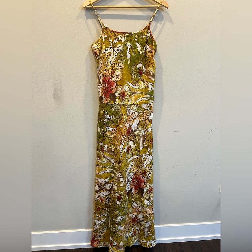 Spiegel Maxi 100% Linen Dress Floral Tropical Beach Boho Hippie Casual Size 6